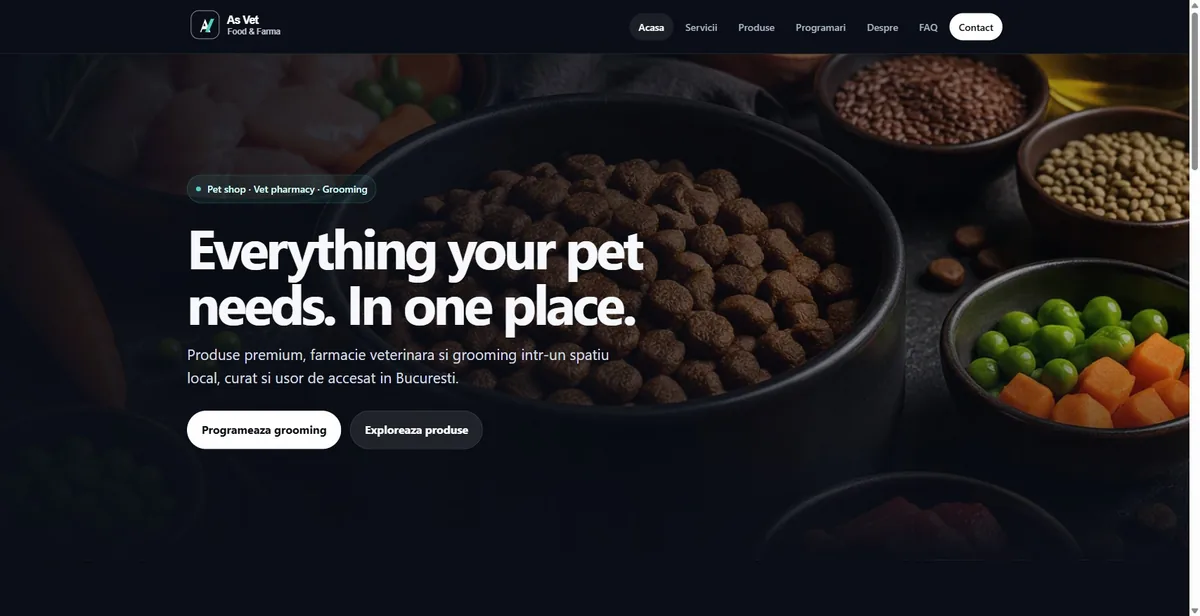 The As Vet Food & Farma website, built by ADOKS
