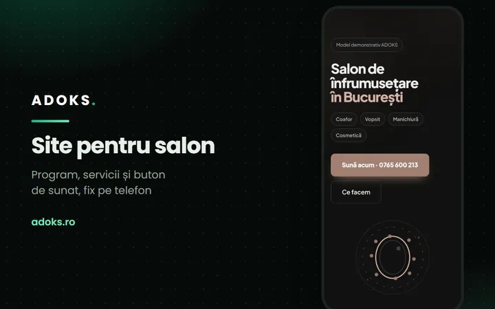 The salon website template, shown on a phone